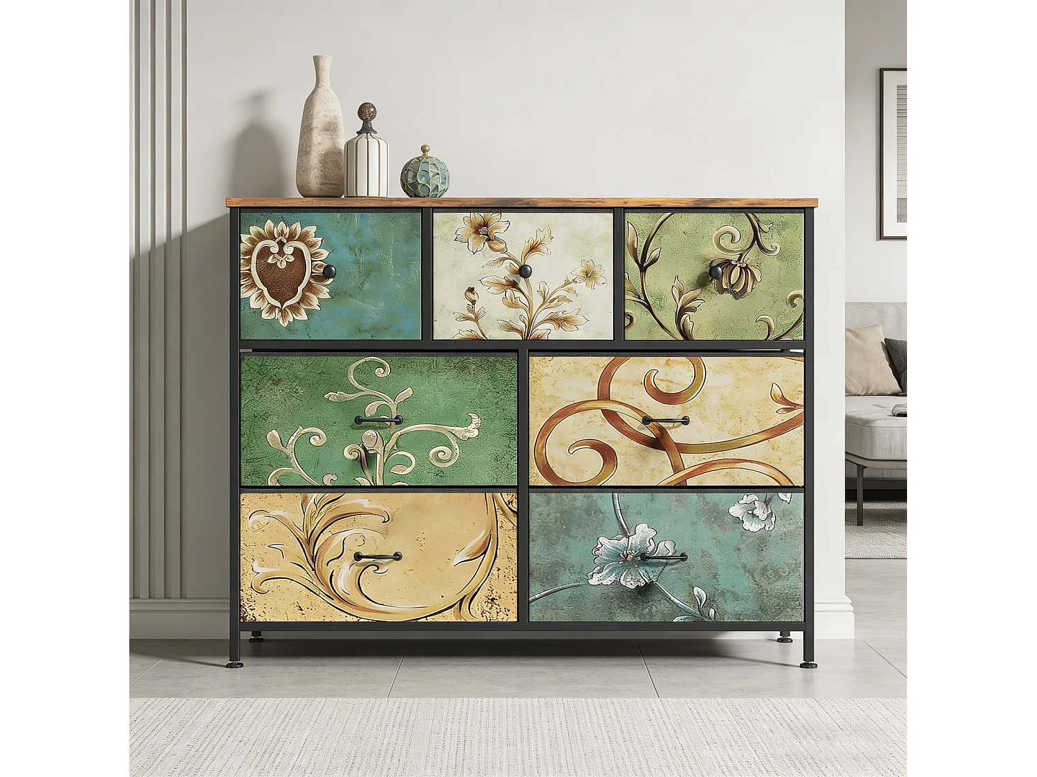 Commode en Tissu à 7 Tiroirs,Meuble TV de Grand Espace Tiroirs de Rangement,pour Placard,Salon,Chambre D’Enfant ou Couloir