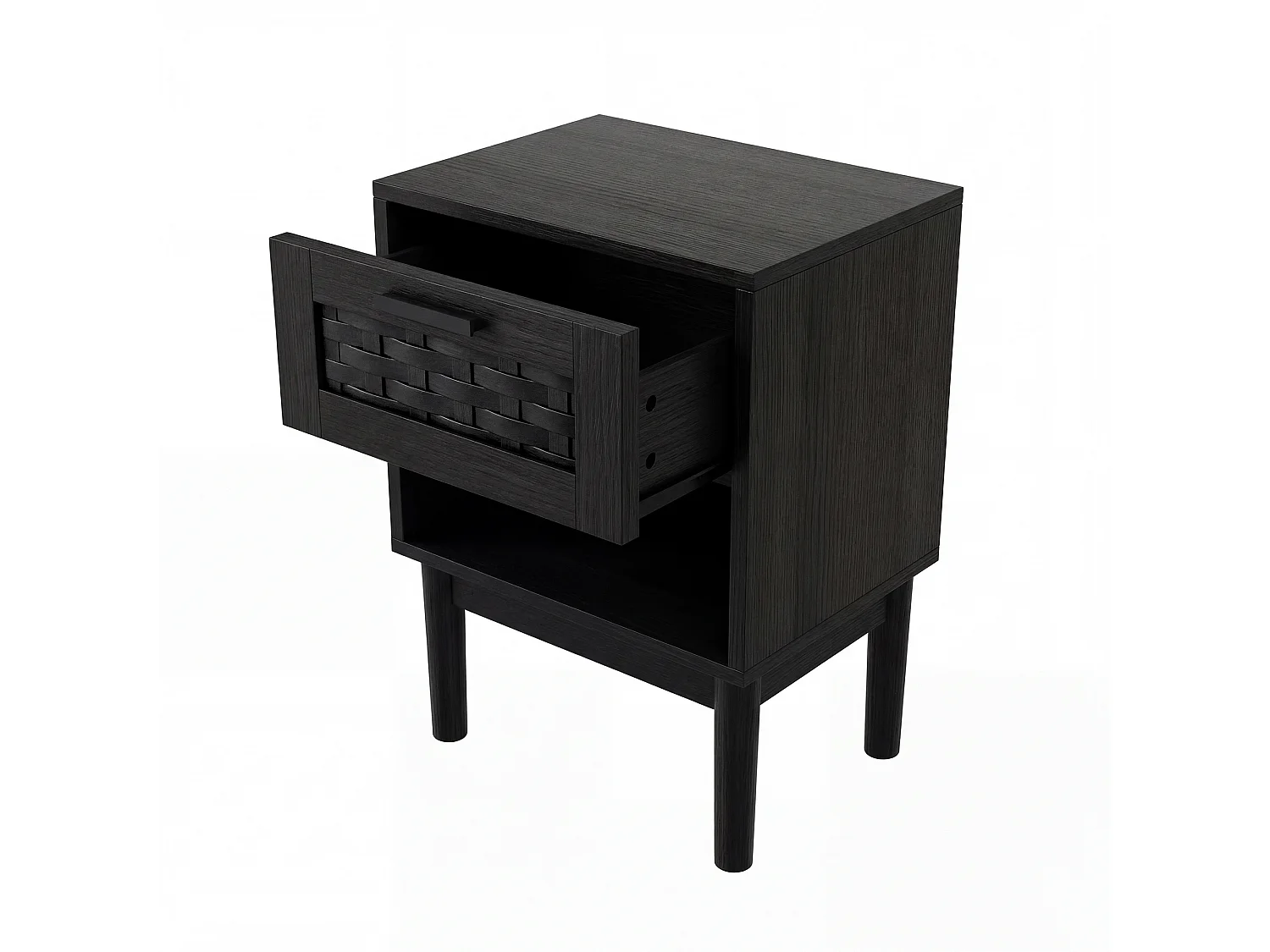 Set van 2 nachtkastjes met lades en open schappen, met opbergruimte, 40 x 30 x 55 cm (zwart)