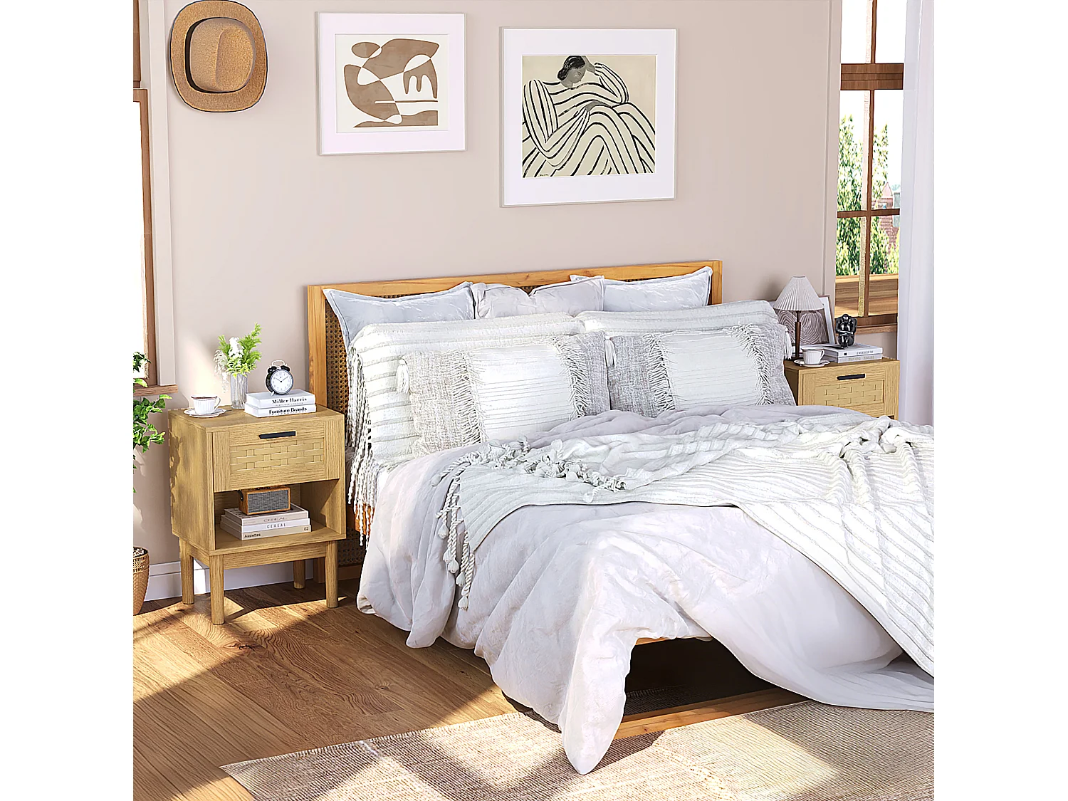 Set van 2 nachtkastjes - met lades en open schappen - opbergmeubel - 40 x 30 x 55 cm (eikenhout)