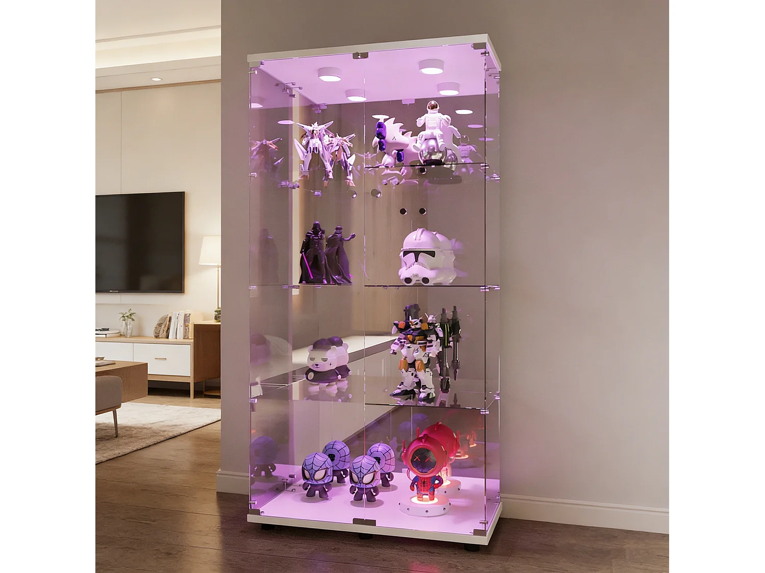 Vitrine en Verre 4 Étagères avec Portes,164x81x37 cm Vitrines Salon Vitrine pour Collection,Meuble Vitrines Verres avec LED et Portes