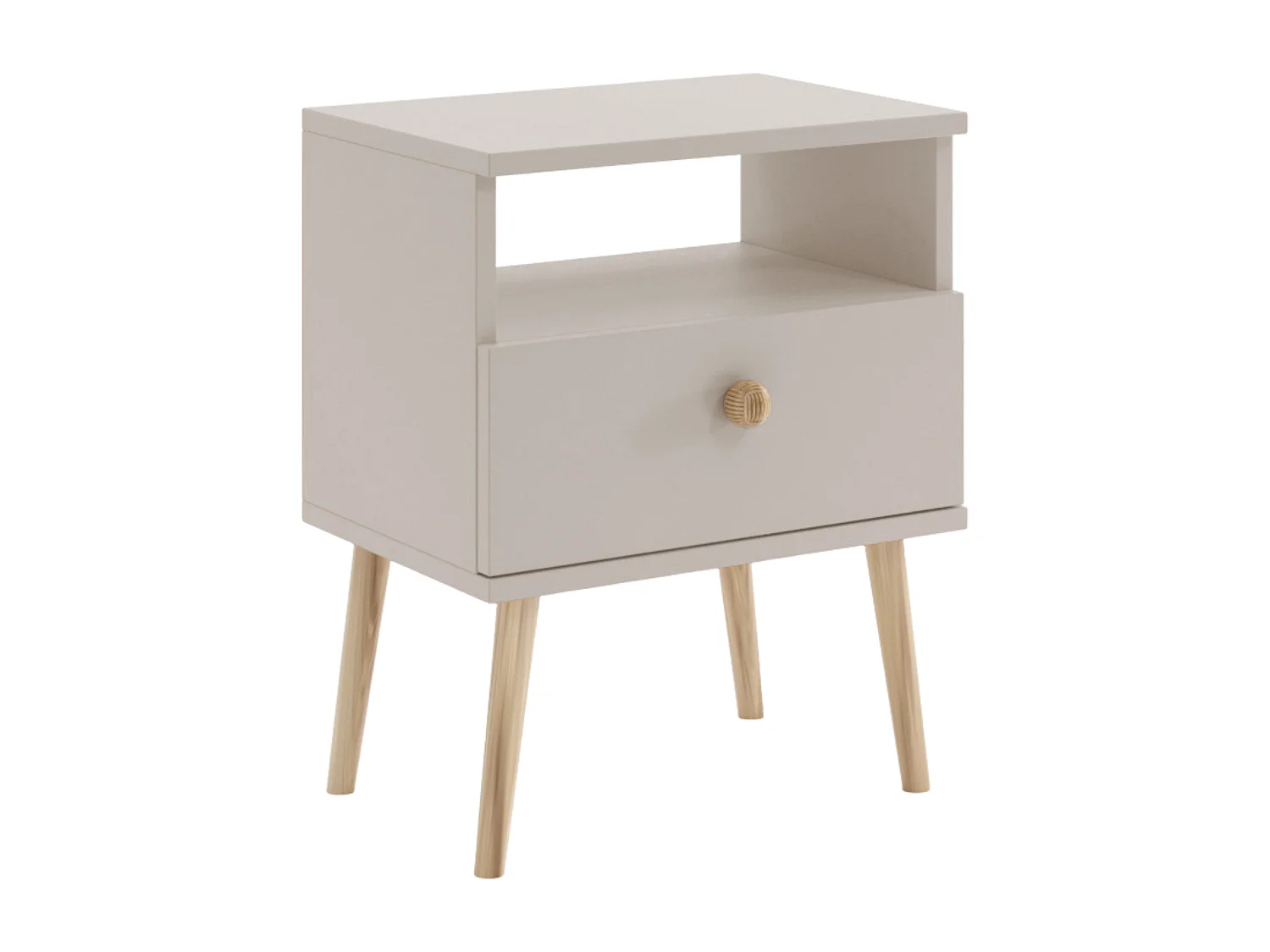 Nachttisch NATURA Kaschmir Hellgrau 44x31 cm mit Schublade und Juteseil-Griff im Skandinavischen Stil