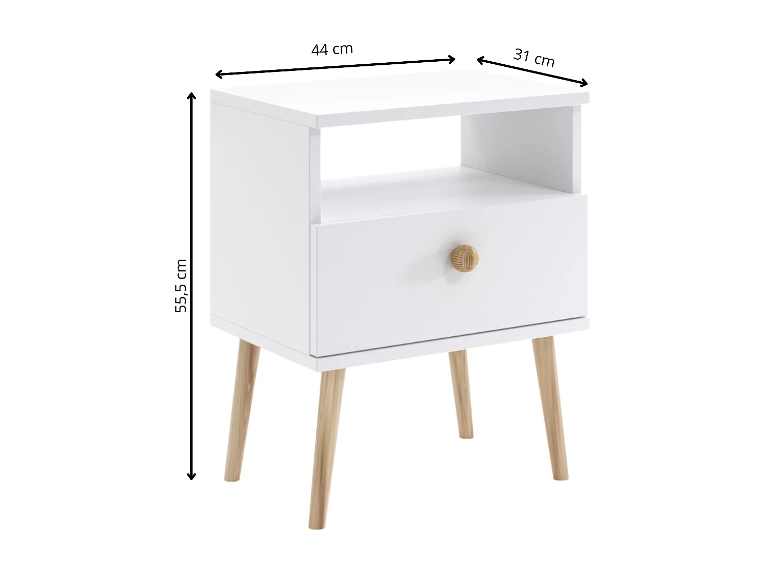 Nachttisch NATURA Eiche Craft 44x31 cm mit Schublade und Juteseil-Griff im Skandinavischen Stil