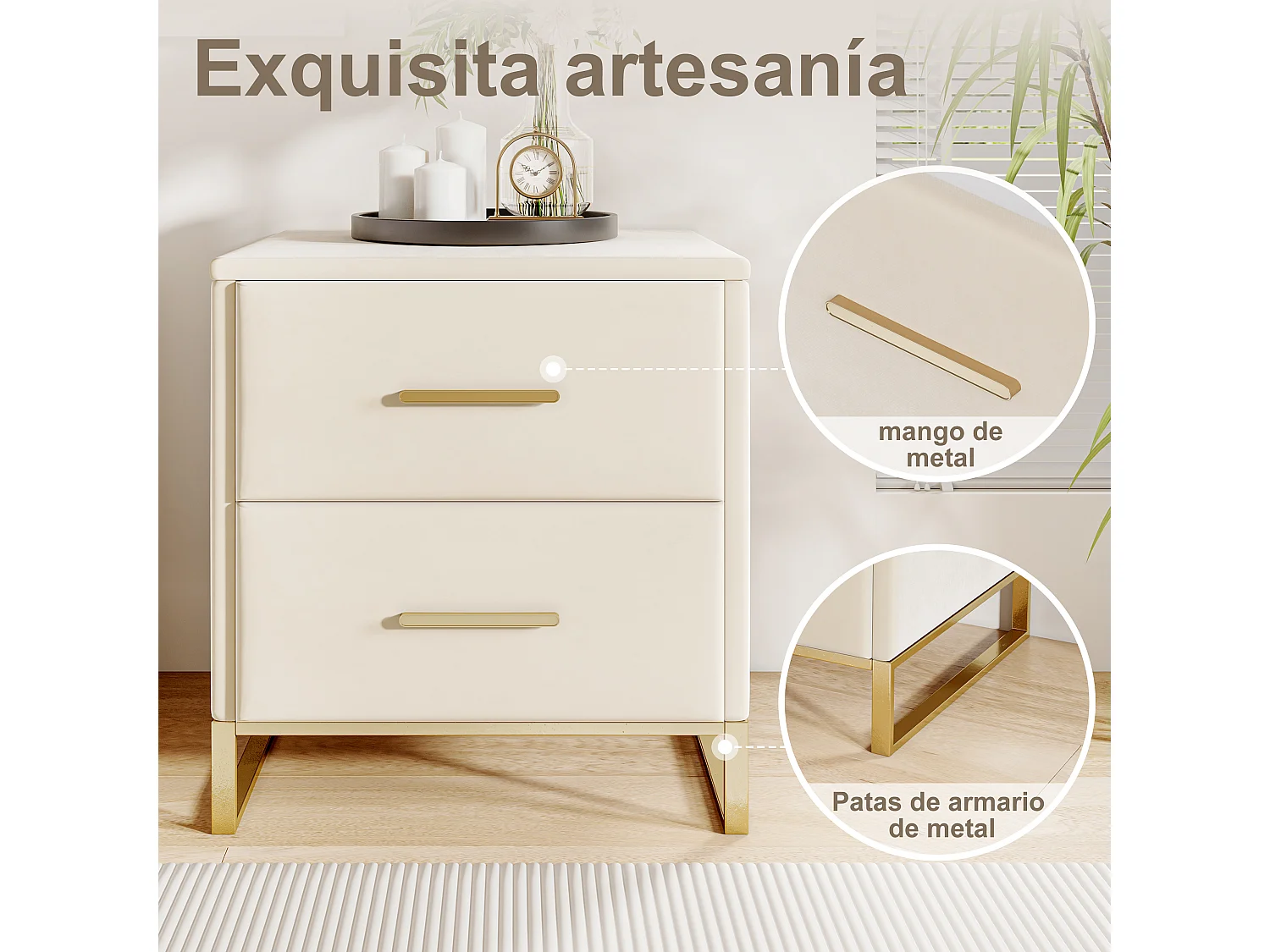 Lot de 2 Table de Chevet, Table de de chevet beige velours avec 2 tiroirs, Armoire de Chevet, Meuble de chambre, Table de Nuit