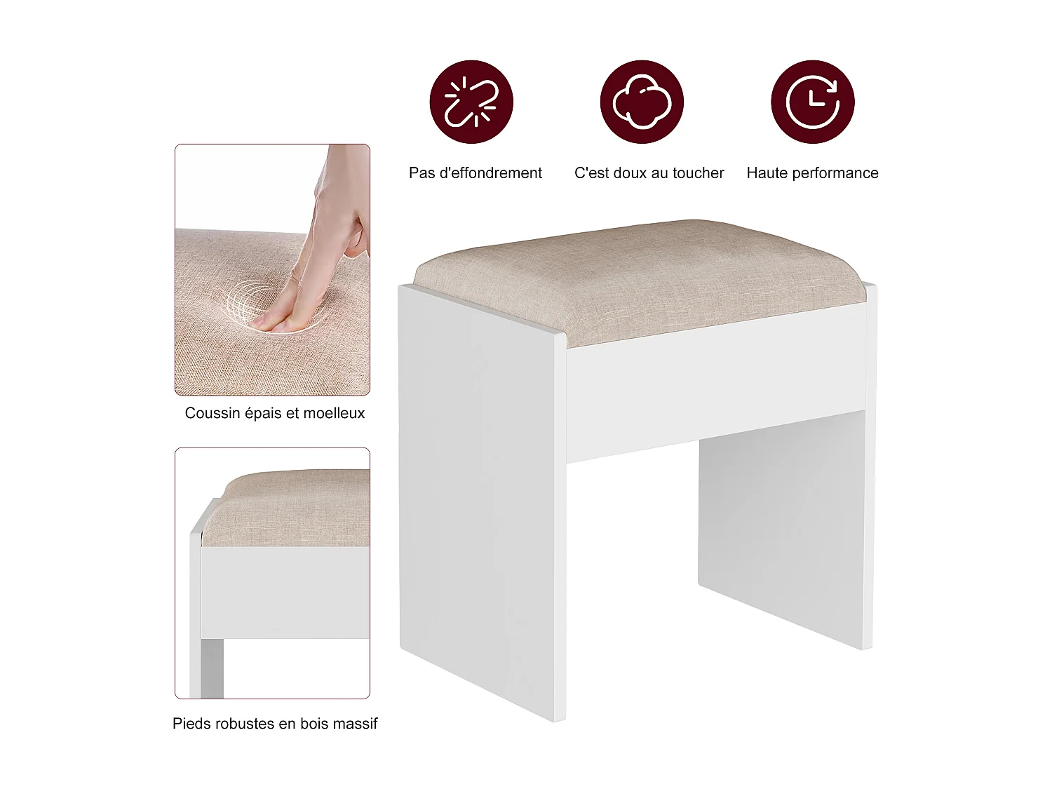 Kaptafel met spiegel en krukje – 5 lades en 3 planken – USB-poort en ledverlichting – Wit
