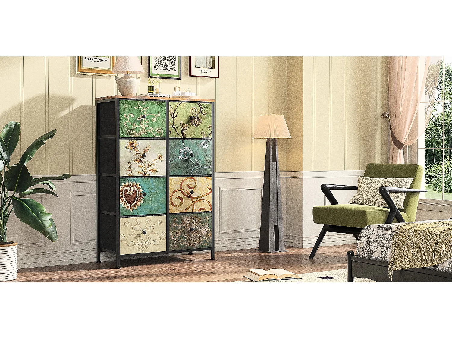 Commode en Tissu à 8 Tiroirs,Meuble de Grand Espace Tiroirs de Rangement, pour Placard,Salon,Chambre D’Enfant ou Couloir