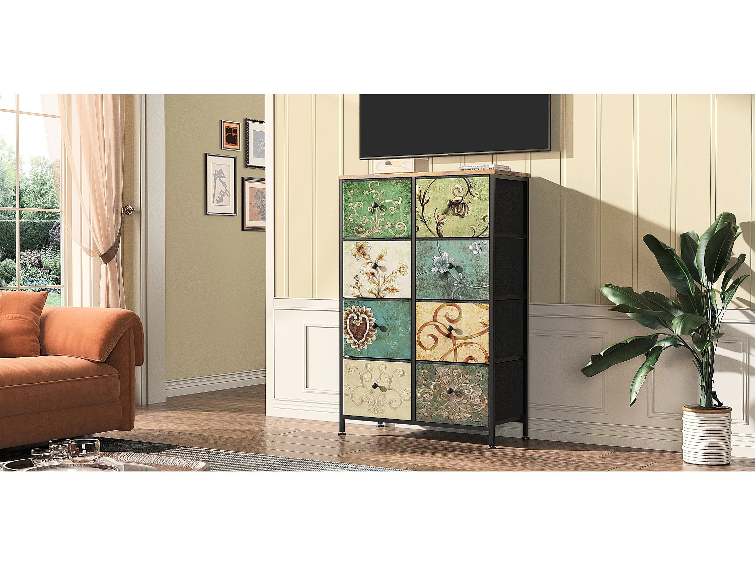 Commode en Tissu à 8 Tiroirs,Meuble de Grand Espace Tiroirs de Rangement, pour Placard,Salon,Chambre D’Enfant ou Couloir