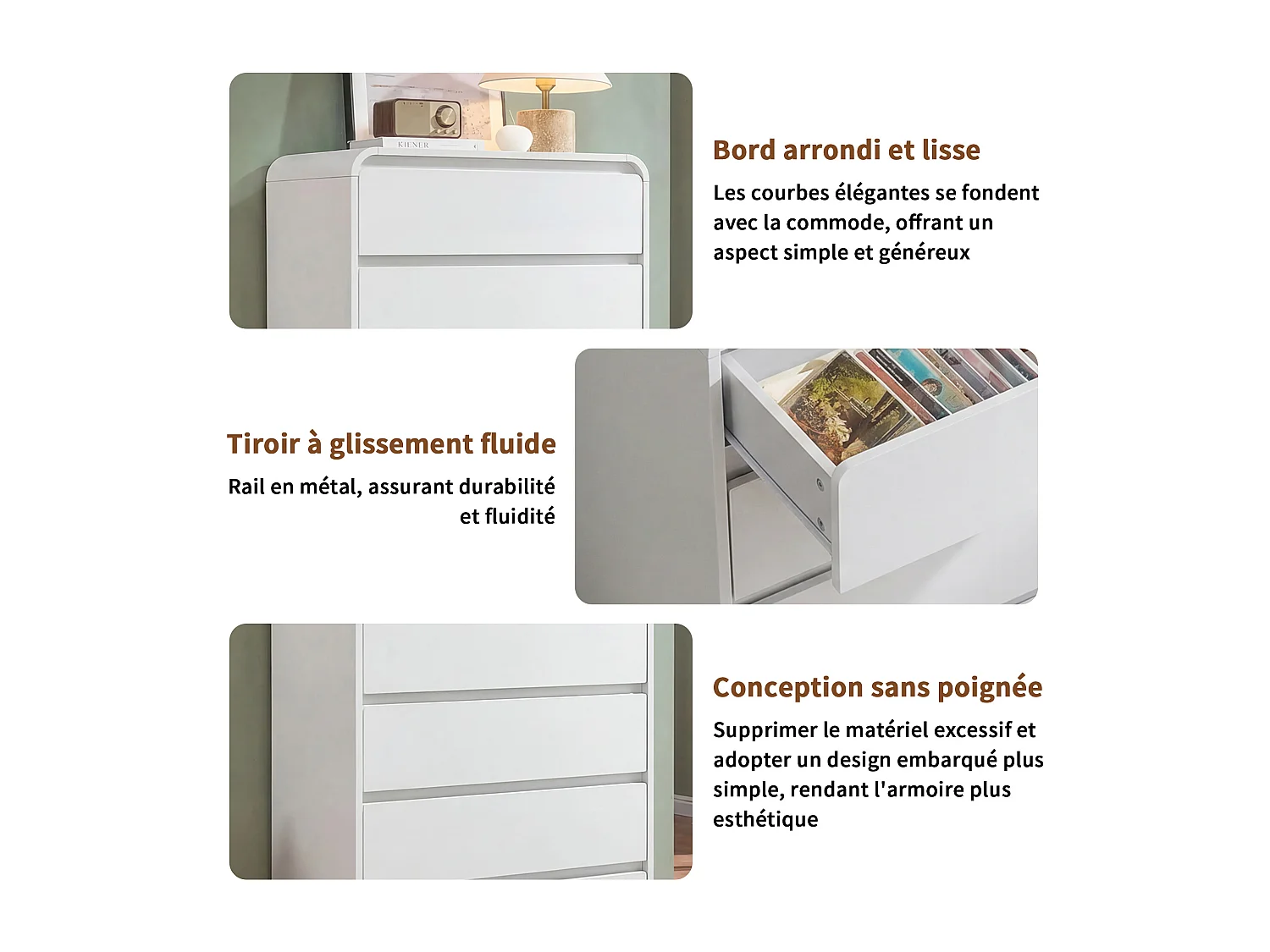 Commode à 5 tiroirs avec éclairage LED - Meuble de rangement - Convient pour le salon et la chambre - 73 x 40 x 110 cm