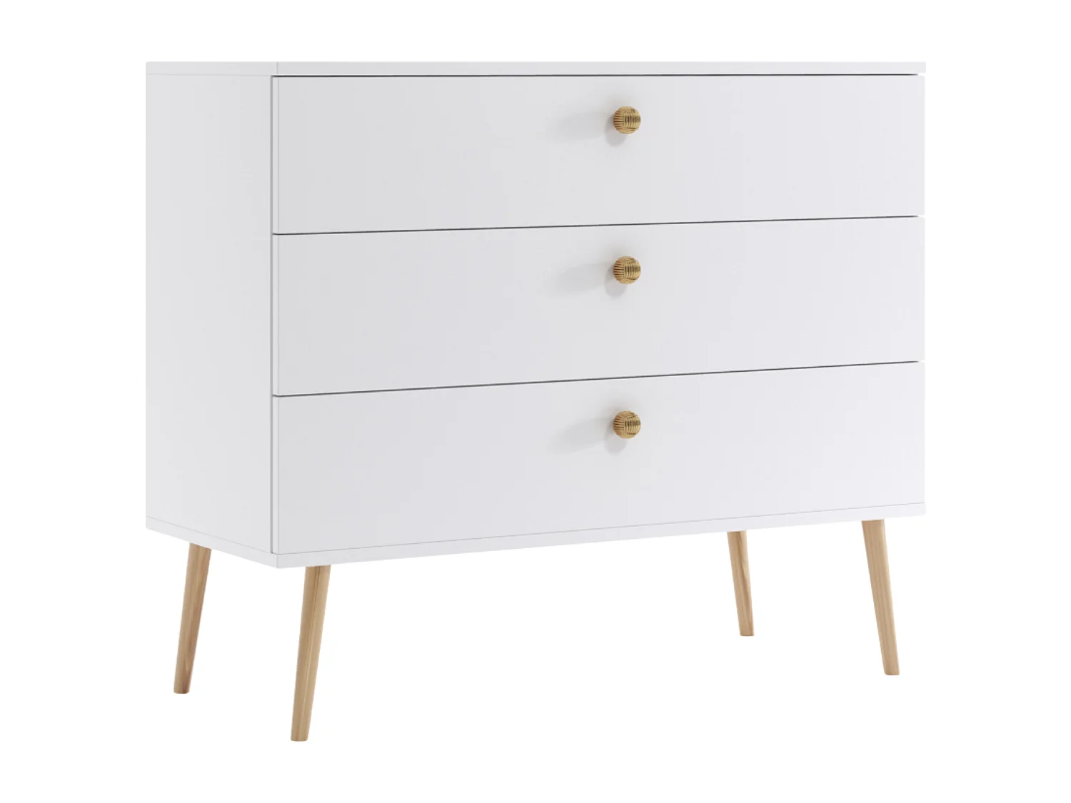 Kommode NATURA, 100 cm, Weiß Matt, mit 3 Schubladen