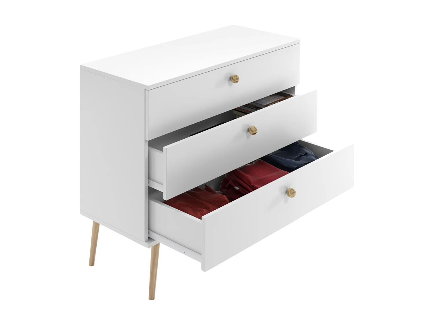 Kommode NATURA, 100 cm, Weiß Matt, mit 3 Schubladen