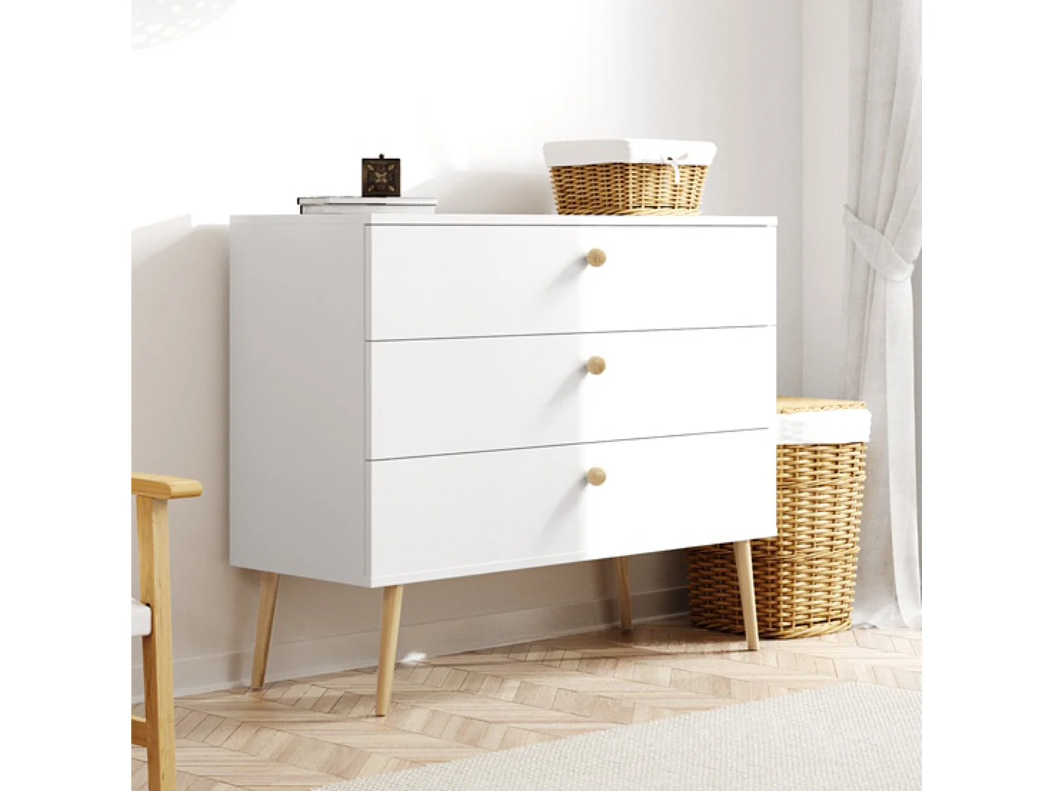 Kommode NATURA, 100 cm, Weiß Matt, mit 3 Schubladen