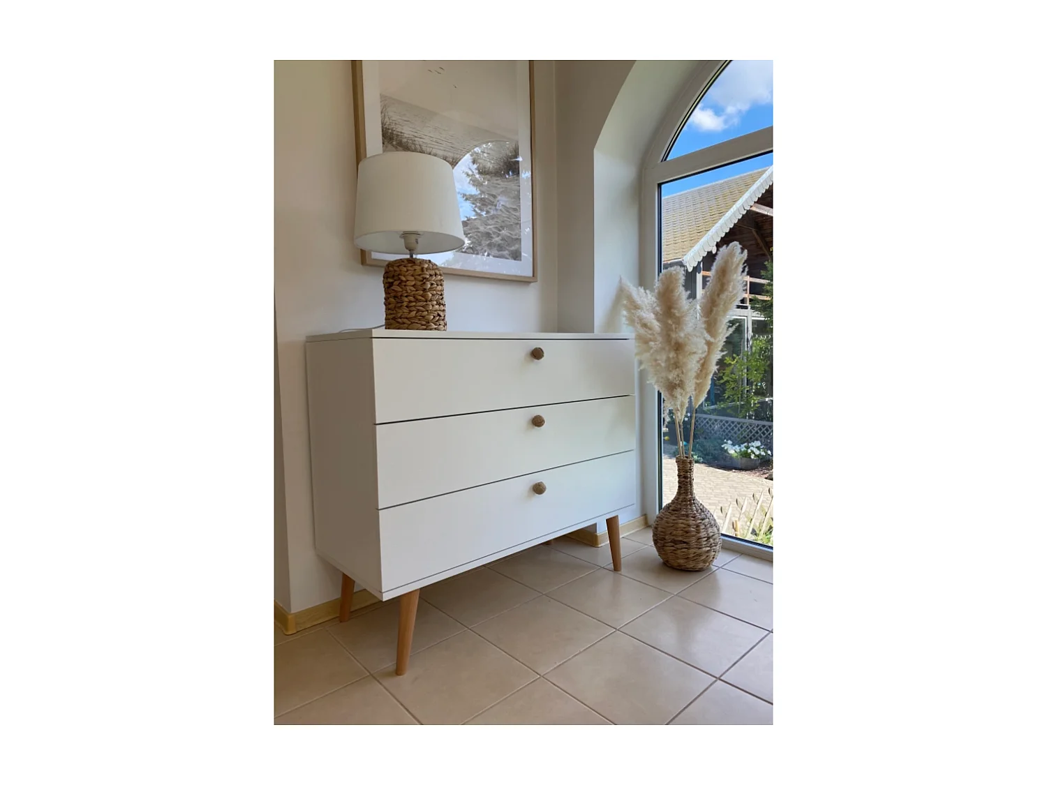 Kommode NATURA, 100 cm, Weiß Matt, mit 3 Schubladen