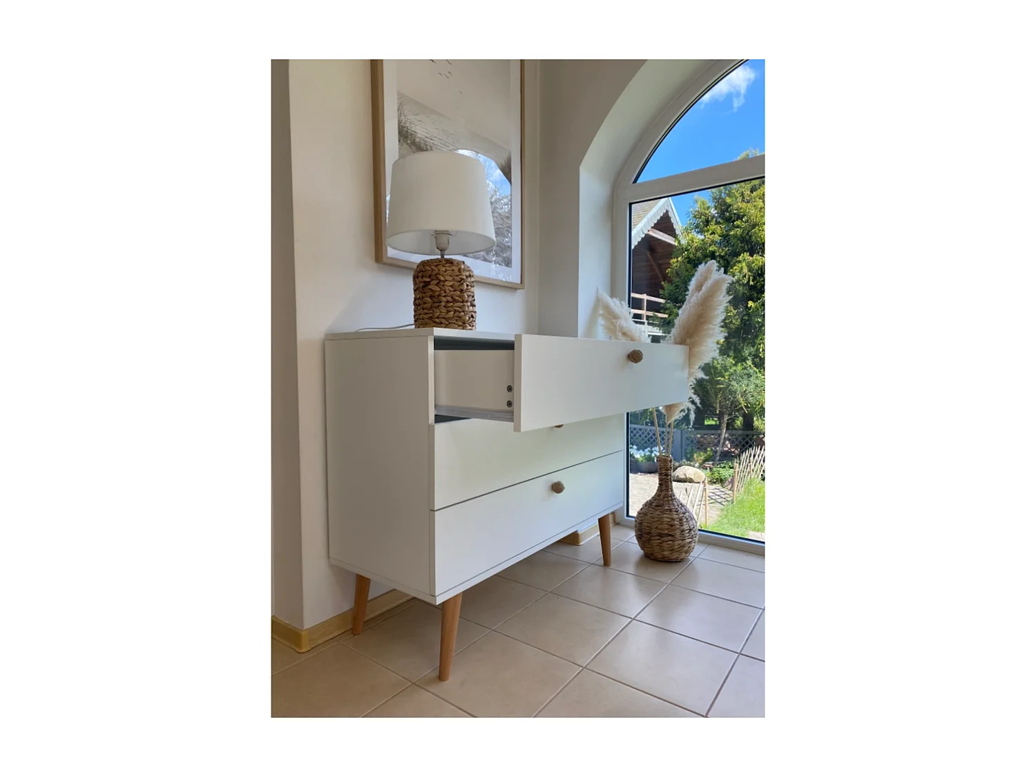 Kommode NATURA, 100 cm, Weiß Matt, mit 3 Schubladen