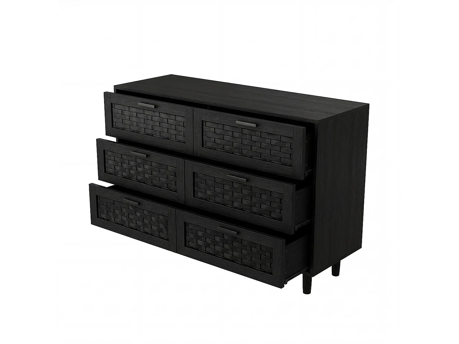 Cómoda de 6 cajones - Aparador de madera - 115 x 40 x 80 cm - Ideal para dormitorios y salones - Color negro