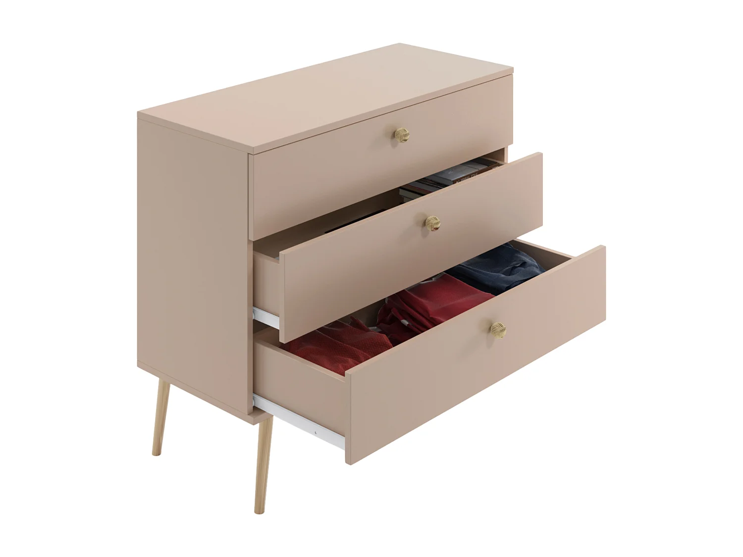 Kommode NATURA, 100 cm, Beige Macchiato, mit 3 Schubladen