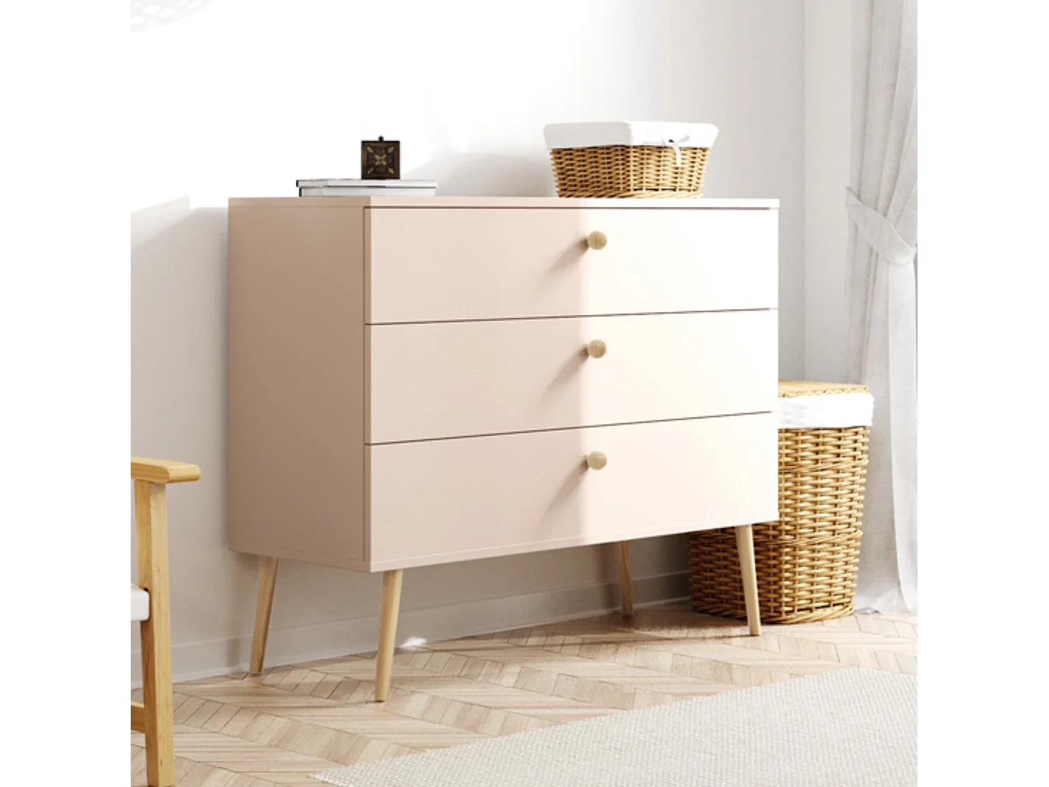 Kommode NATURA, 100 cm, Beige Macchiato, mit 3 Schubladen