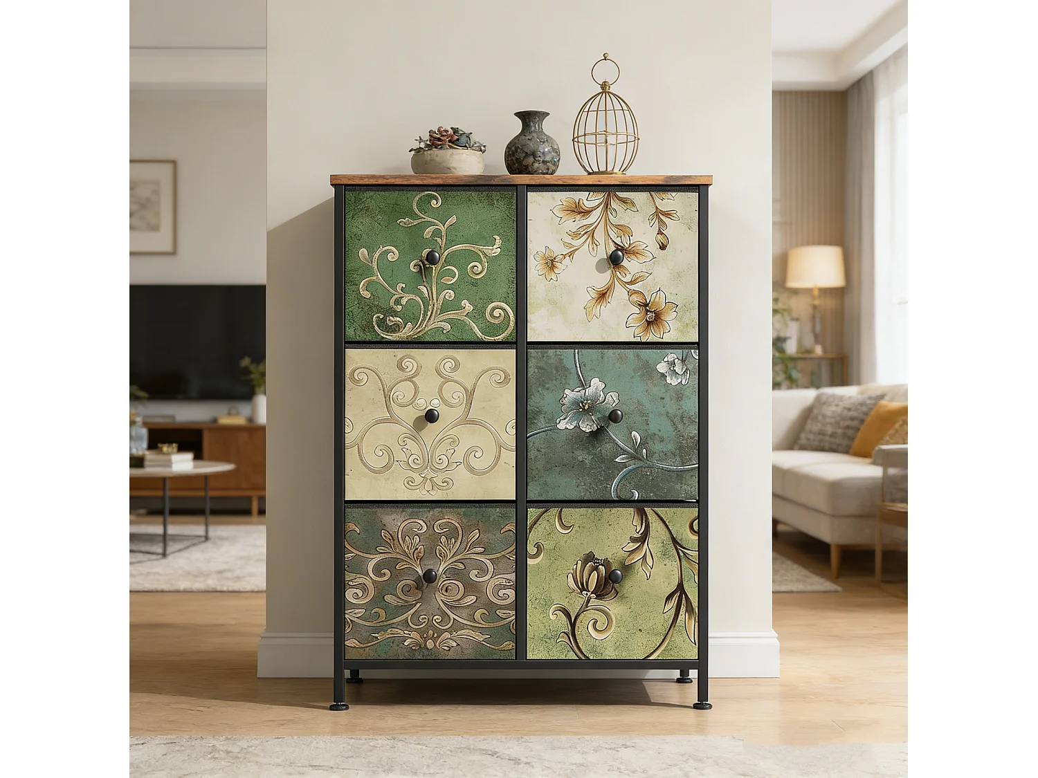 Commode en Tissu à 6 Tiroirs,Meuble de Grand Espace Tiroirs de Rangement,pour Placard,Salon,Chambre D’Enfant ou Couloir