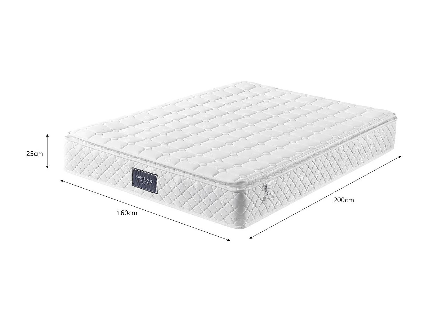 Pocketveringmatras van 160 x 200 cm, 25 cm hoog, hardheidsgraad H3, ergonomische 7-zone pocketveringmatras, wit