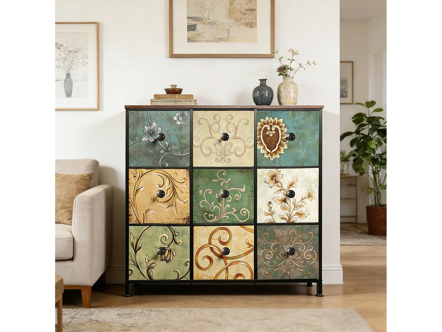 Commode en Tissu à 9 Tiroirs,Meuble de Grand Espace Tiroirs de Rangement,pour Placard,Salon,Chambre D’Enfant ou Couloir