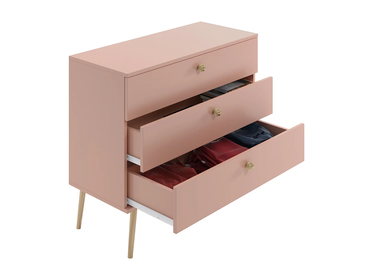 Kommode NATURA, 100 cm, Rosa, mit 3 Schubladen