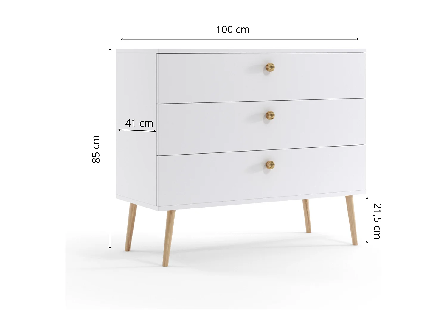 Kommode NATURA, 100 cm, Rosa, mit 3 Schubladen