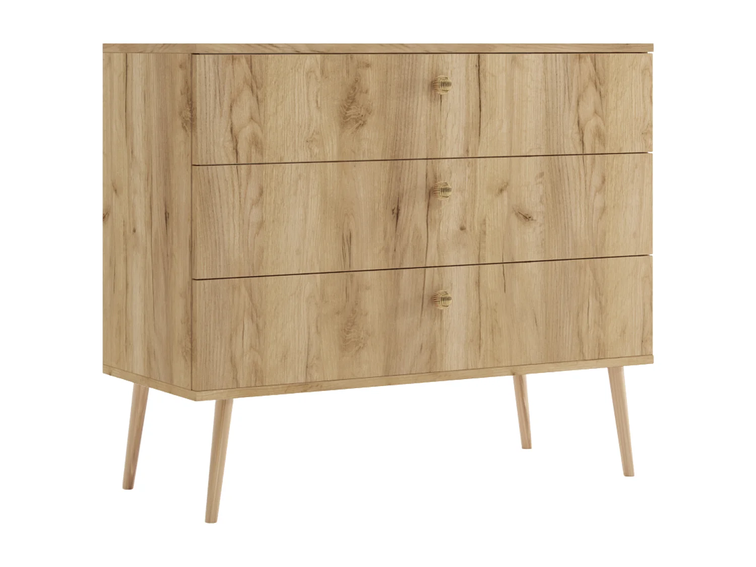 Kommode NATURA, 100 cm, Eiche Craft Gold, mit 3 Schubladen