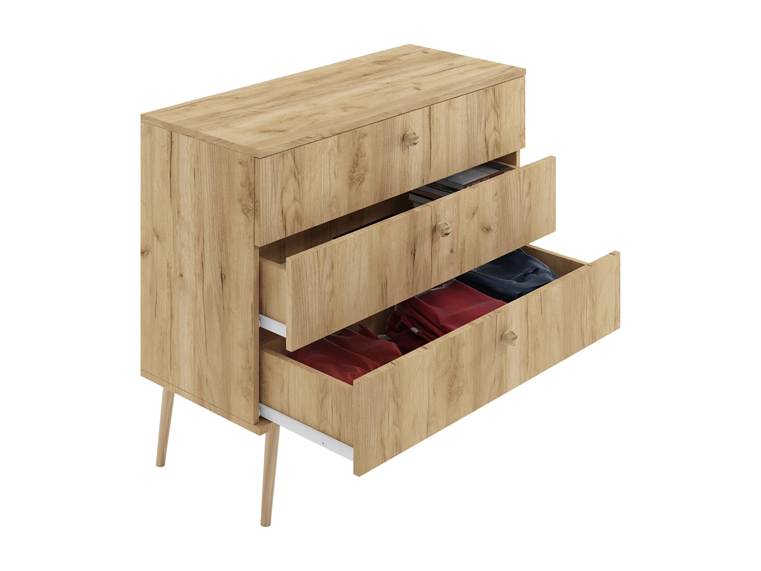 Kommode NATURA, 100 cm, Eiche Craft Gold, mit 3 Schubladen