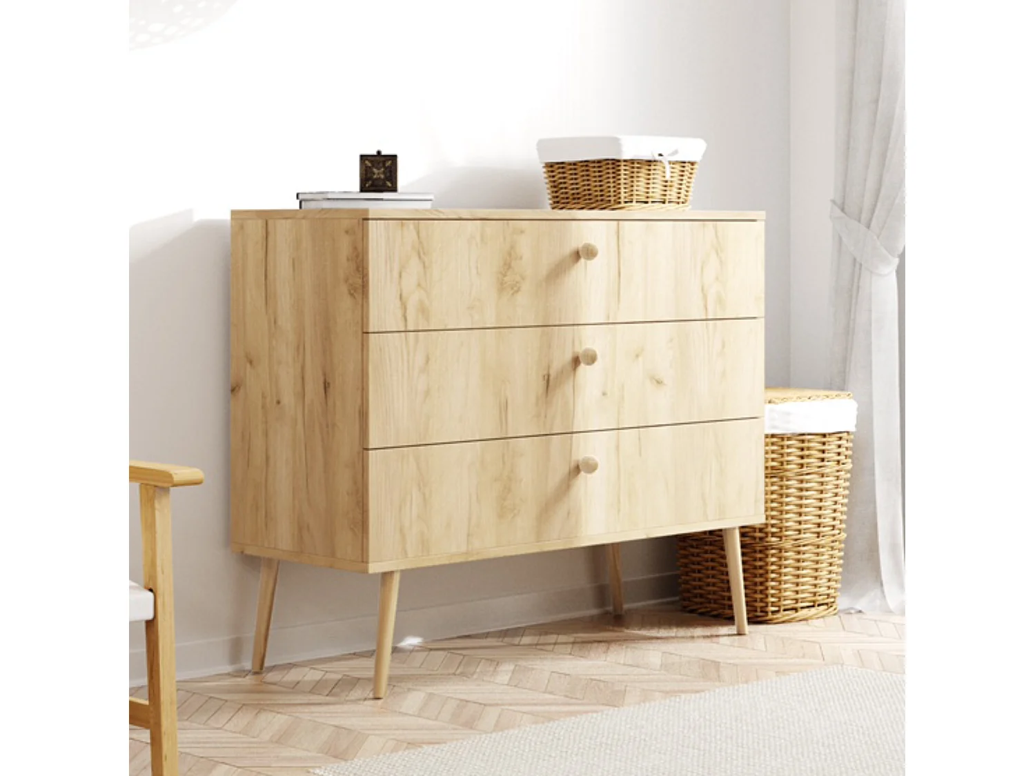 Kommode NATURA, 100 cm, Eiche Craft Gold, mit 3 Schubladen