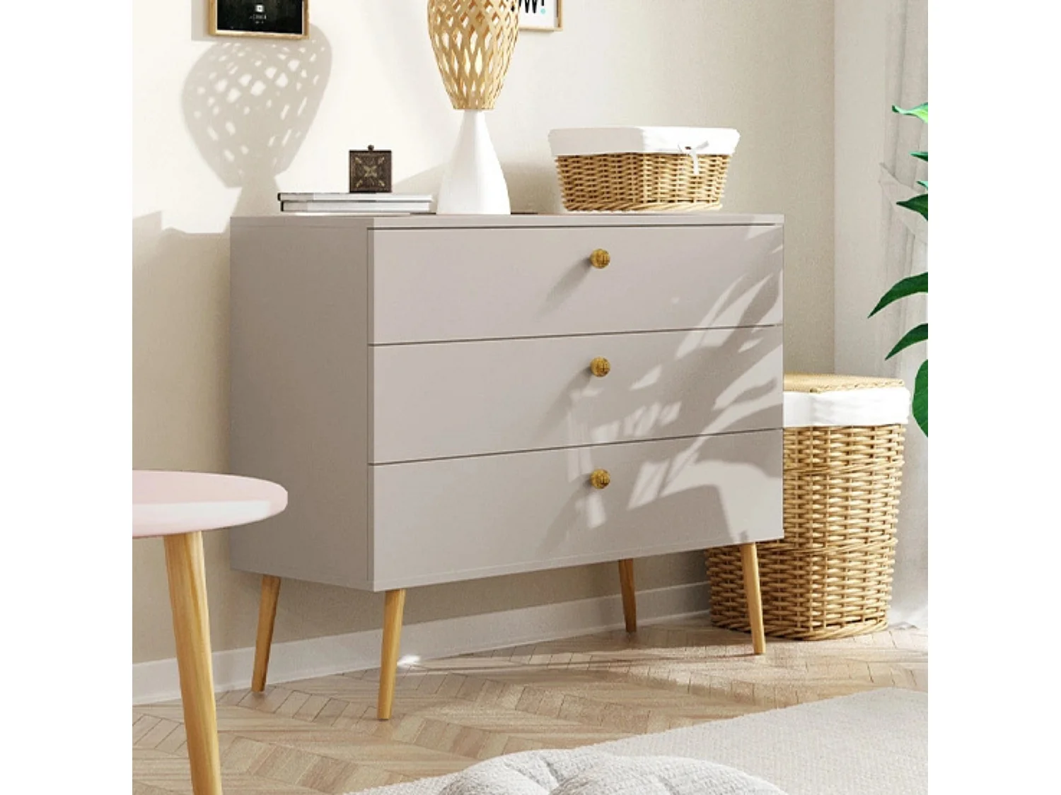 Kommode NATURA, 100 cm, Kaschmir, mit 3 Schubladen