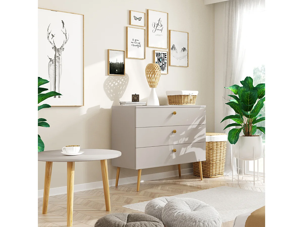 Kommode NATURA, 100 cm, Kaschmir, mit 3 Schubladen