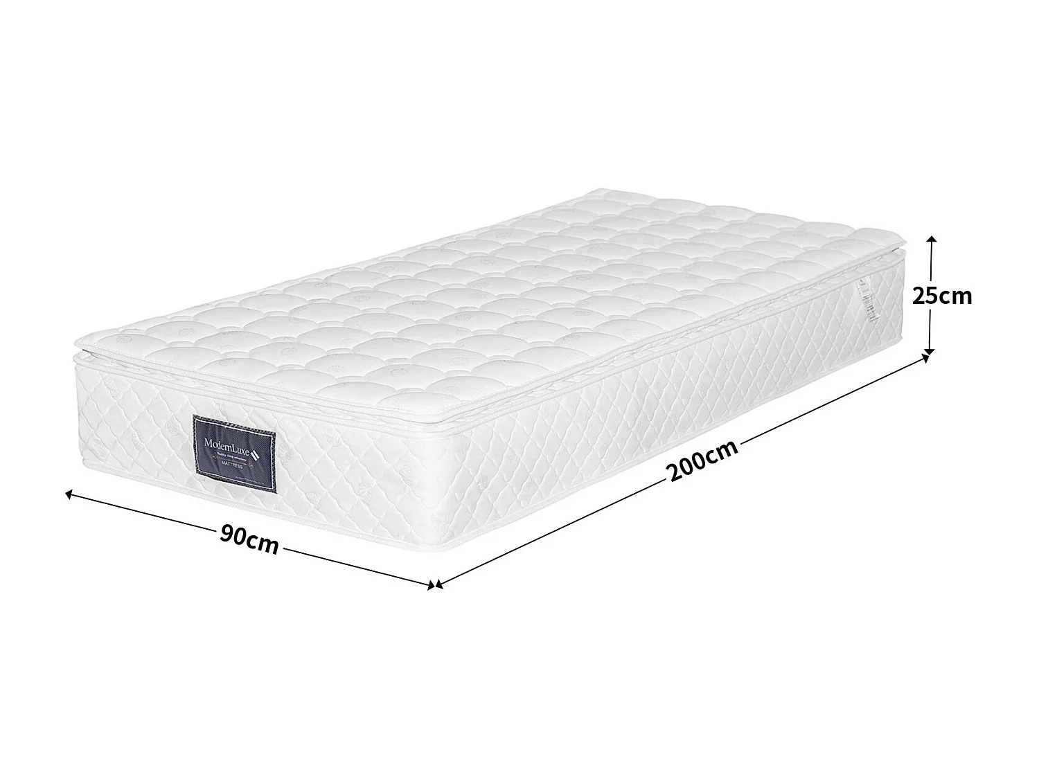 Matelas 90 x 200 cm, à ressorts ensachés, hauteur 25 cm, degré de dureté H3, matelas ergonomique à ressorts ensachés 7 zones,blanc