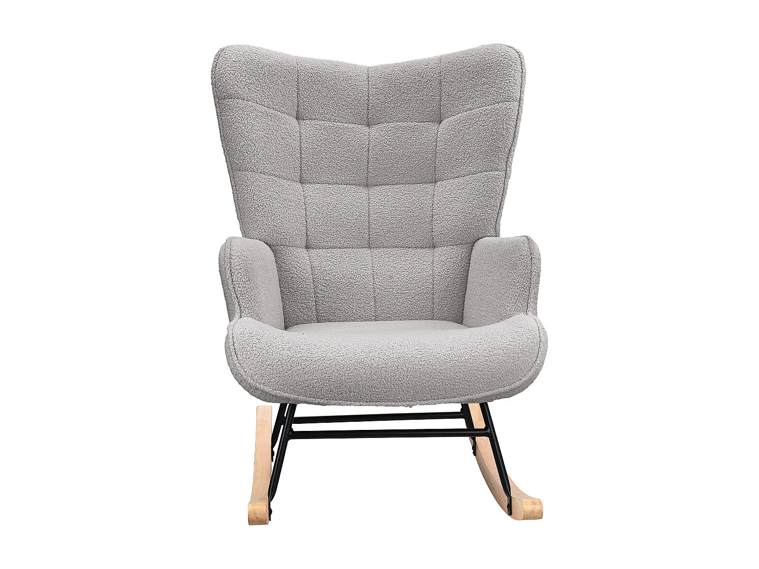 Fauteuil à bascule,rocking chair avec accoudoirs,Pieds en bois massif,Pour le salon, chambre,peluche d'agneau,Gris clair
