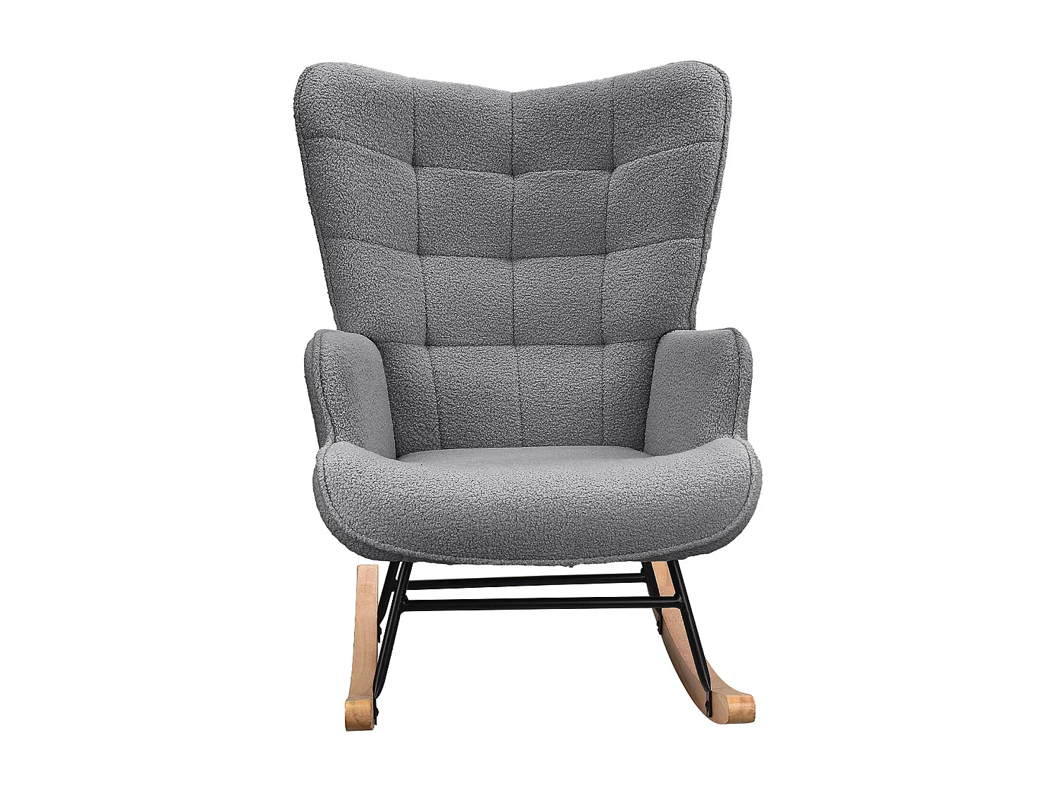 Fauteuil à bascule,rocking chair avec accoudoirs,Pieds en bois massif,Pour le salon, chambre,peluche d'agneau,Gris foncé