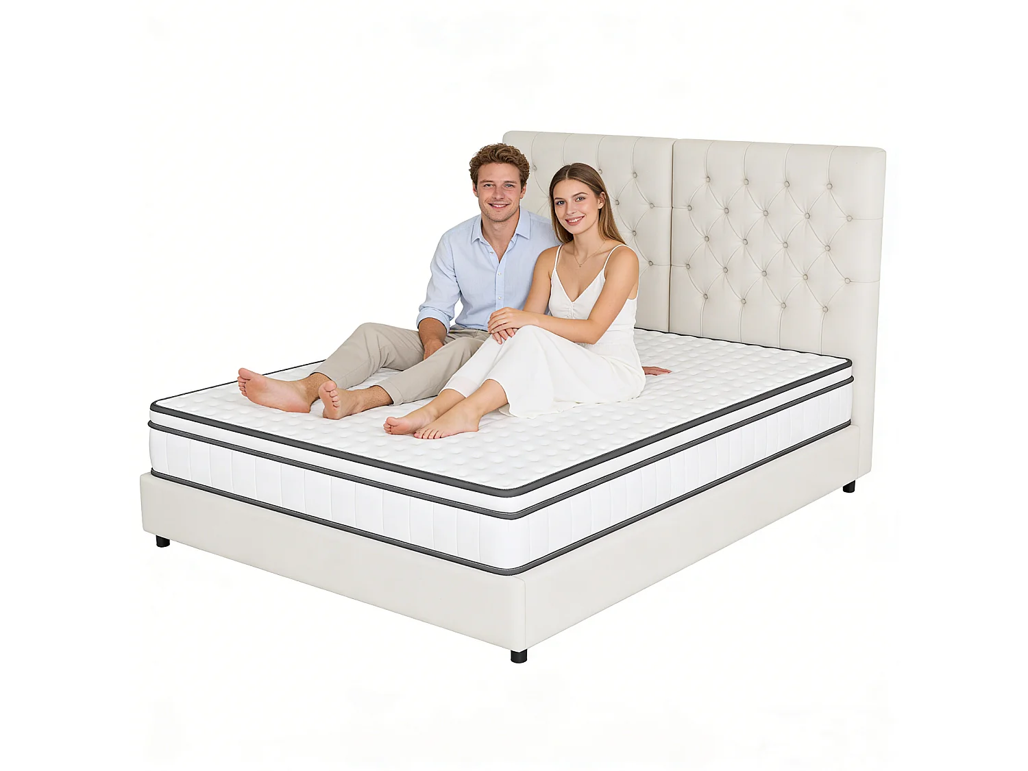 Matelas 140 x200 cm, hauteur 25 cm, à ressorts ensachés 7 zones, avec tissu doux, dureté H2, maille 3D, respirant, avec certification Oeko-Tex, matelas