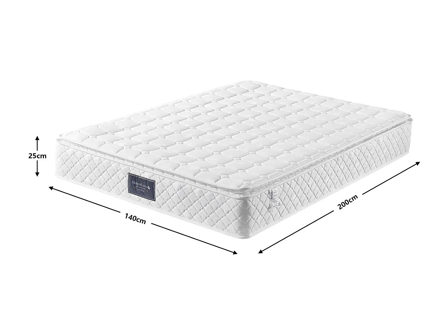 Matelas 140 x 200 cm, à ressorts ensachés, hauteur 25 cm, degré de dureté H3, matelas ergonomique à ressorts ensachés 7 zones,blanc