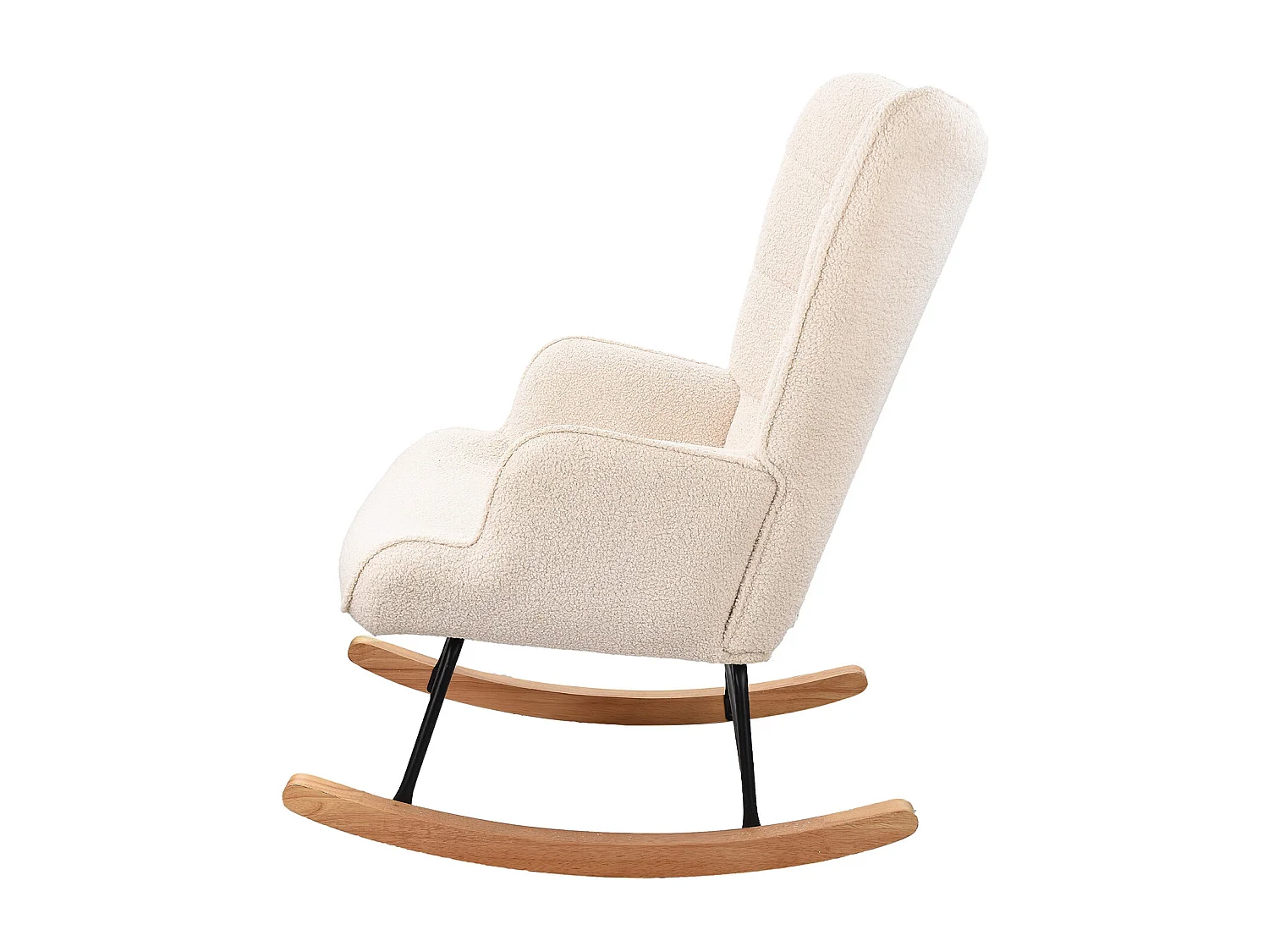 Fauteuil à bascule,rocking chair avec accoudoirs,Pieds en bois massif,Pour le salon, chambre,peluche d'agneau,beige