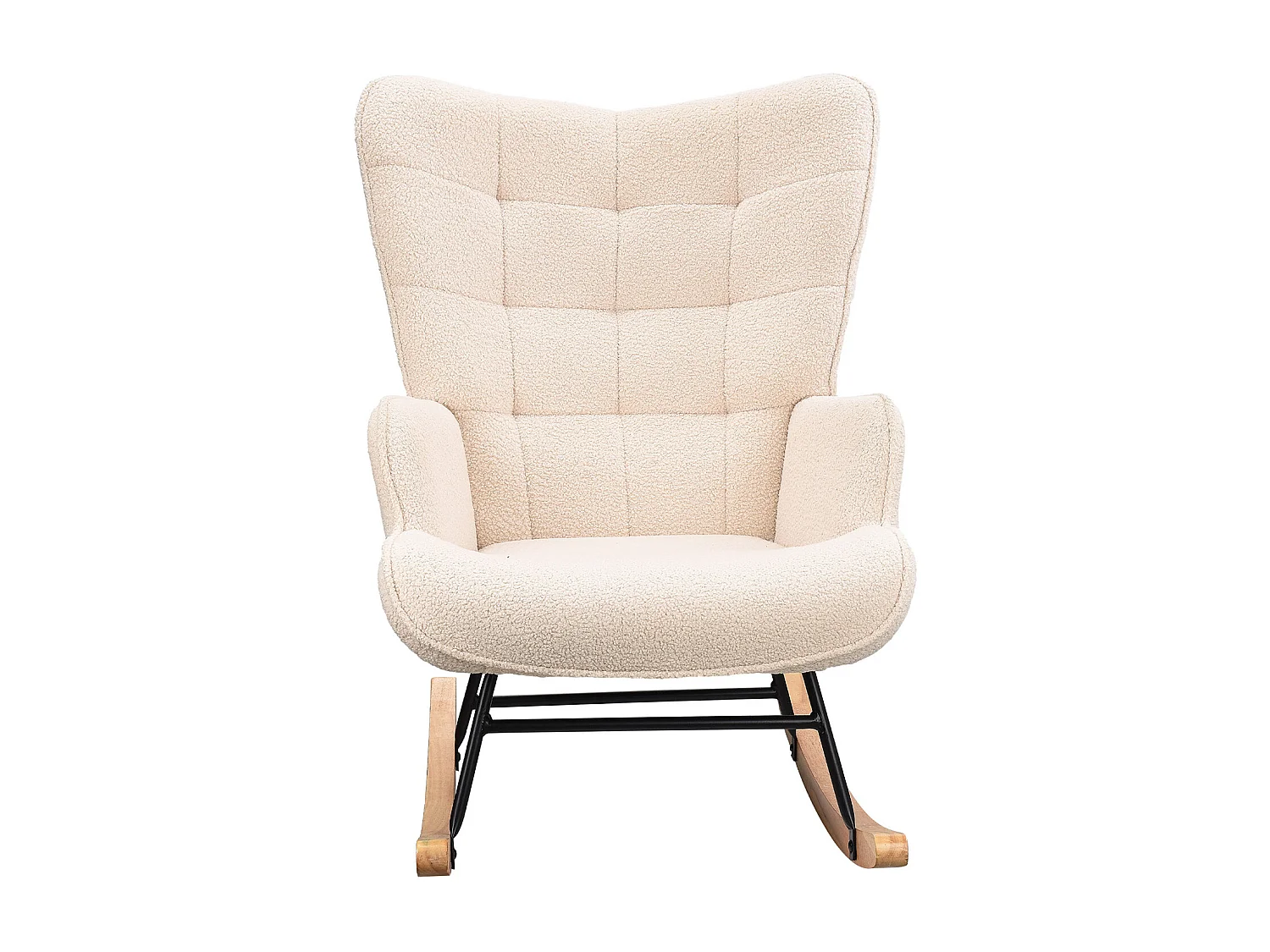 Fauteuil à bascule,rocking chair avec accoudoirs,Pieds en bois massif,Pour le salon, chambre,peluche d'agneau,beige