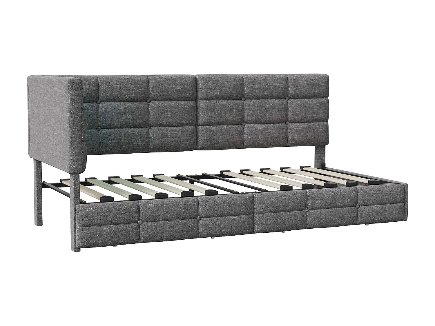 Cama individual de 90 x 200 cm con iluminación LED y puertos USB - 2 cajones - ropa de cama - gris