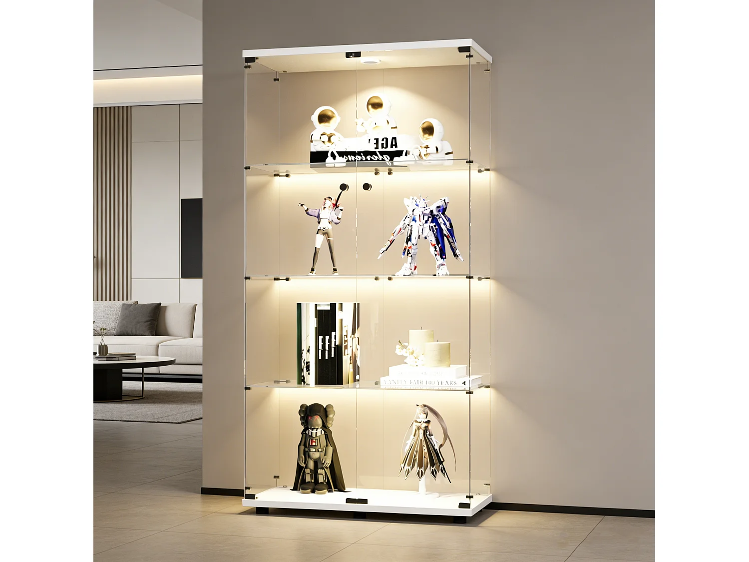 Vitrine en Verre avec LED,Armoire vitrine pour Collection avec 2 Porte 4 étagères Transparent Meuble Vitrine Verre vitrines Figurine Armoire Salon Bar,Noir