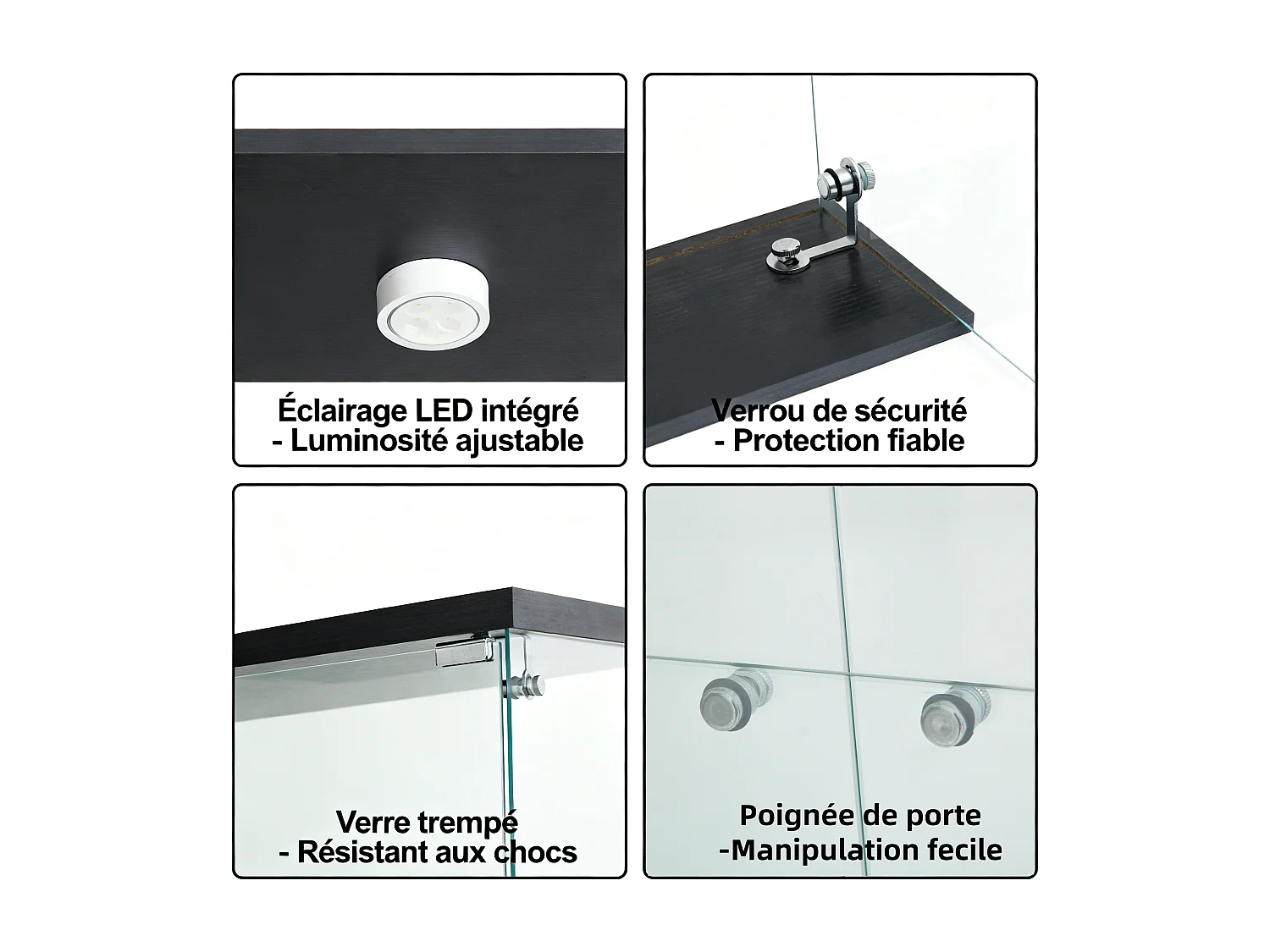 Vitrine en Verre avec LED,Armoire vitrine pour Collection avec 2 Porte 4 étagères Transparent Meuble Vitrine Verre vitrines Figurine Armoire Salon Bar,Noir