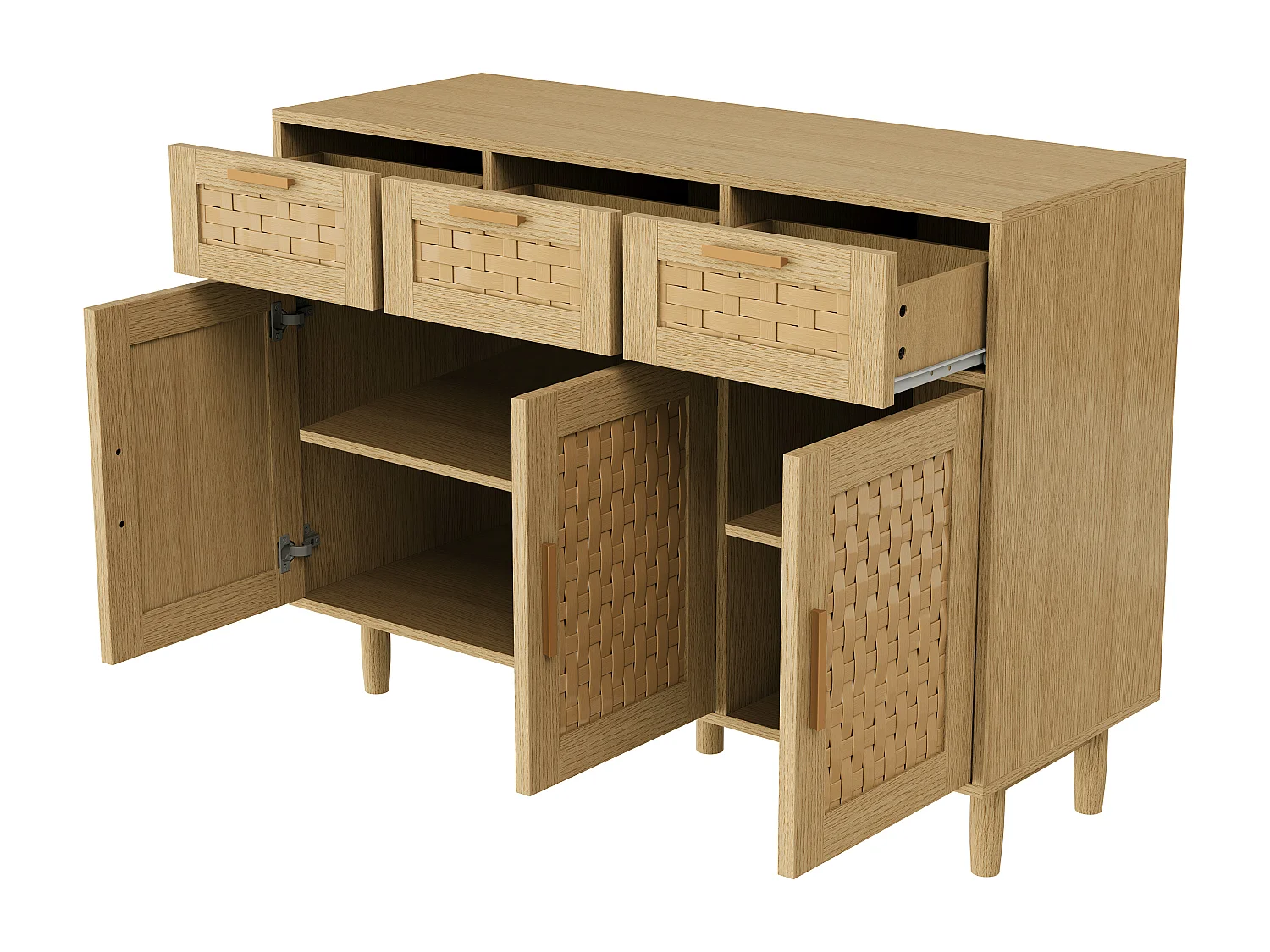 Dressoir met 3 lades en 3 deuren - Hout - 107,9 x 40 x 80 cm - Ideaal voor keuken en woonkamer - Eikenhout