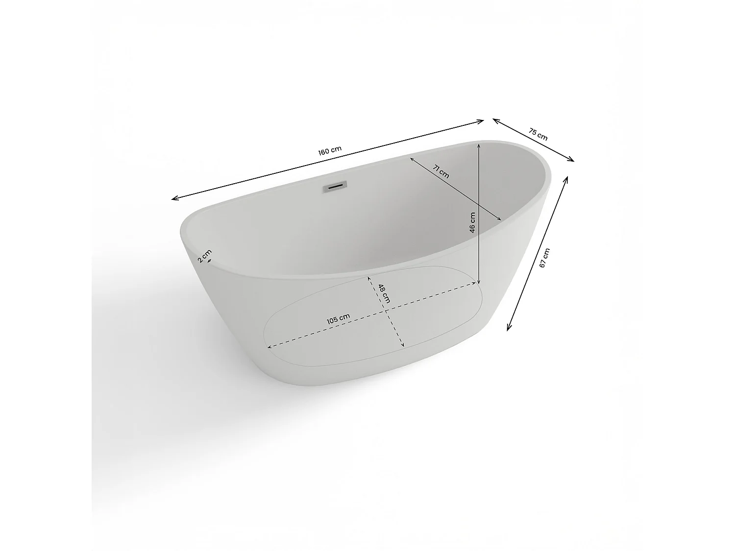 Baignoire Ilot Neroon 2.0 160 blanche 160 x75 x67 cm, by SPALINA