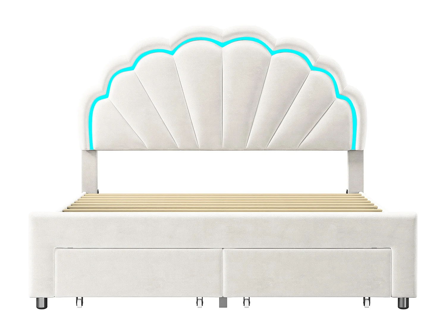 Tweepersoonsbed 140x200 met opberglade, bed met ledverlichting, in hoogte verstelbaar bloemvormig hoofdbord, fluweel