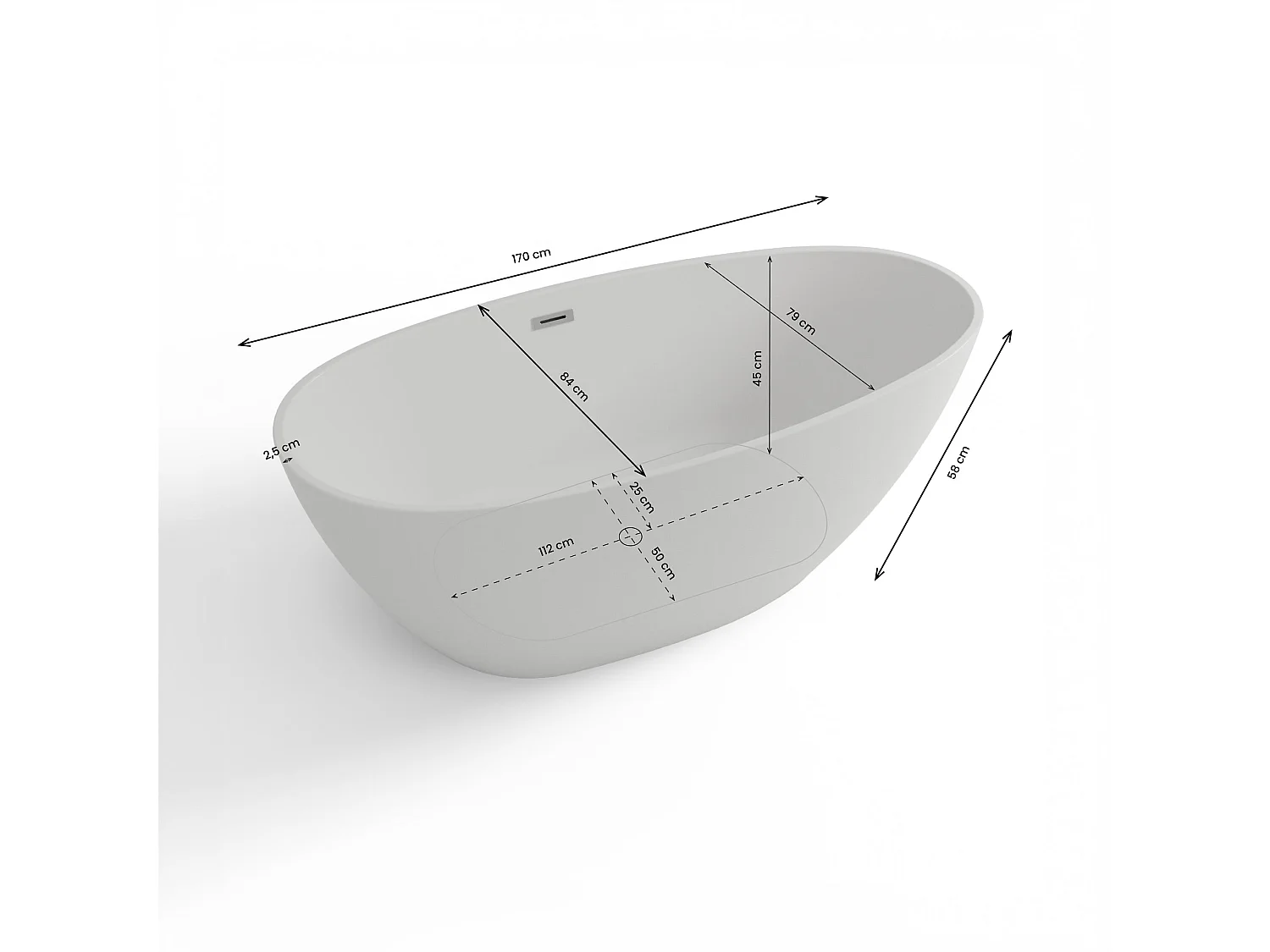 Baignoire Ilot Kelly 170 blanche 170 x85 x58 cm, by SPALINA