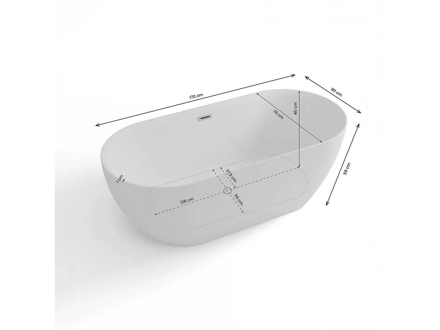 Baignoire Ilot Komodo 170 blanche 170 x80 x58 cm, by SPALINA