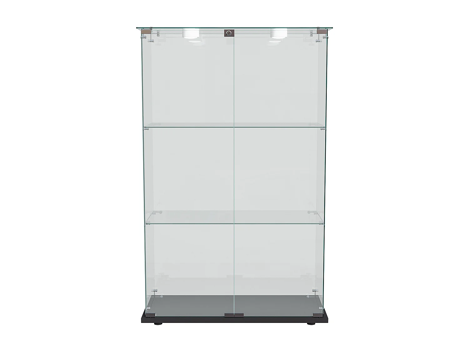 Vitrina con iluminación LED, independiente con cerradura, 2 puertas y 3 estantes, color negro, 123,3 x 78,5 x 35 cm