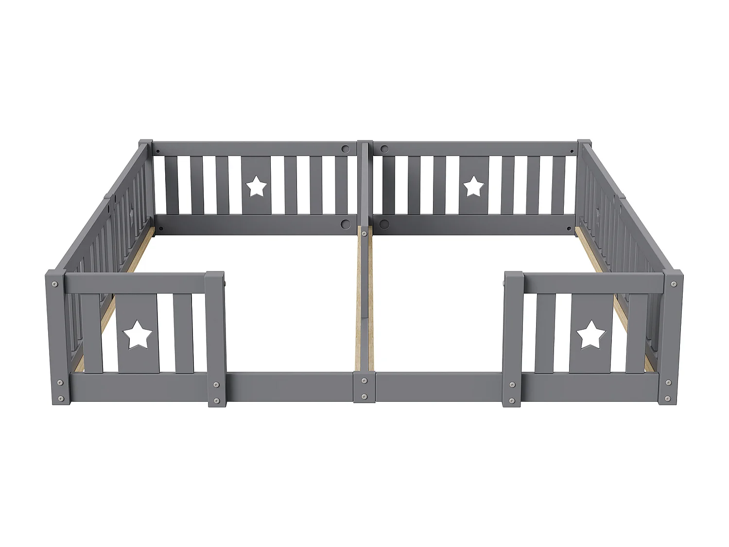 Lit bébé 180 x 200 cm avec protection anti-chute, pour 2 enfants, en bois massif, Gris, sans sommier à lattes