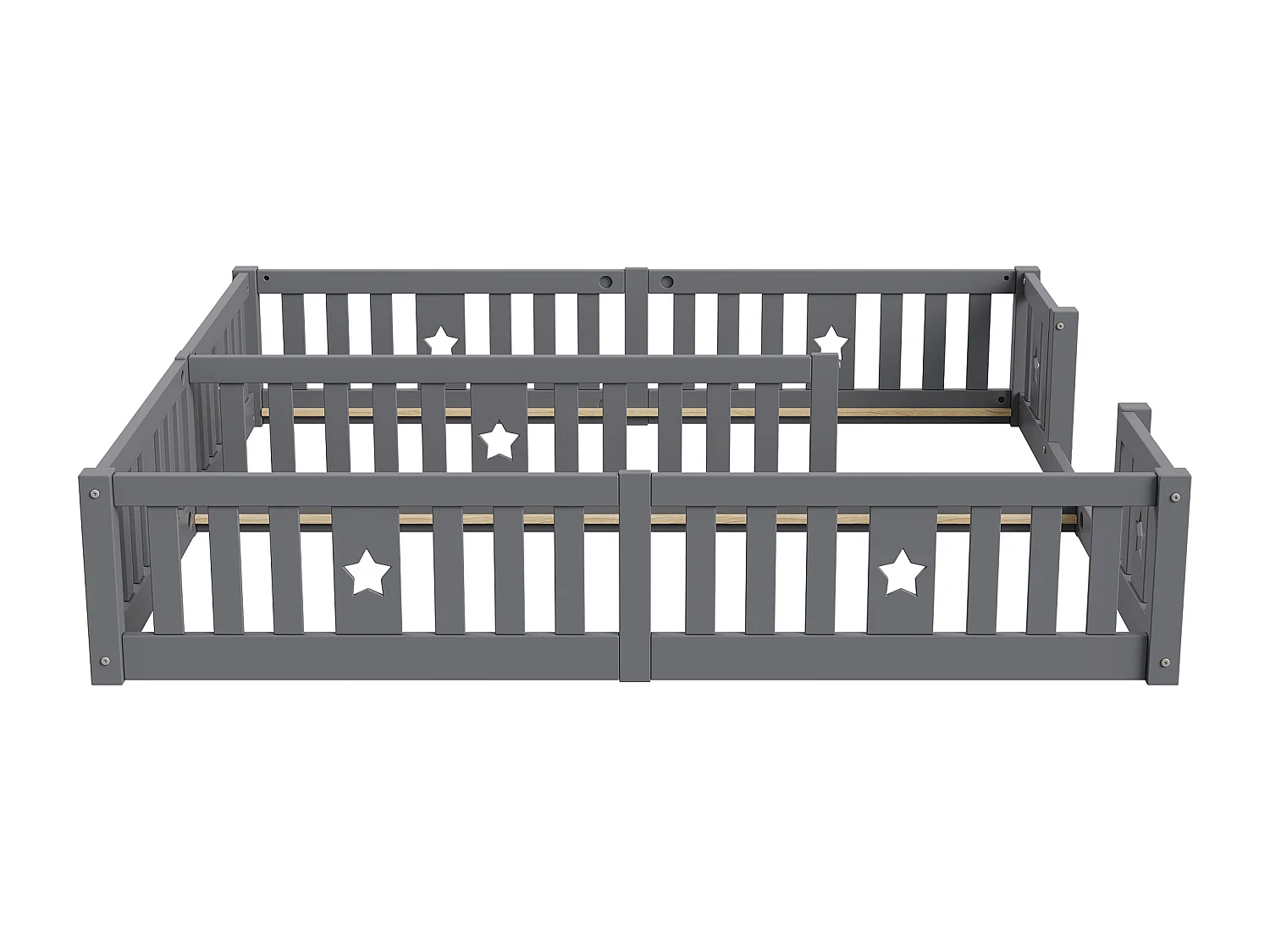 Lit bébé 180 x 200 cm avec protection anti-chute, pour 2 enfants, en bois massif, Gris, sans sommier à lattes