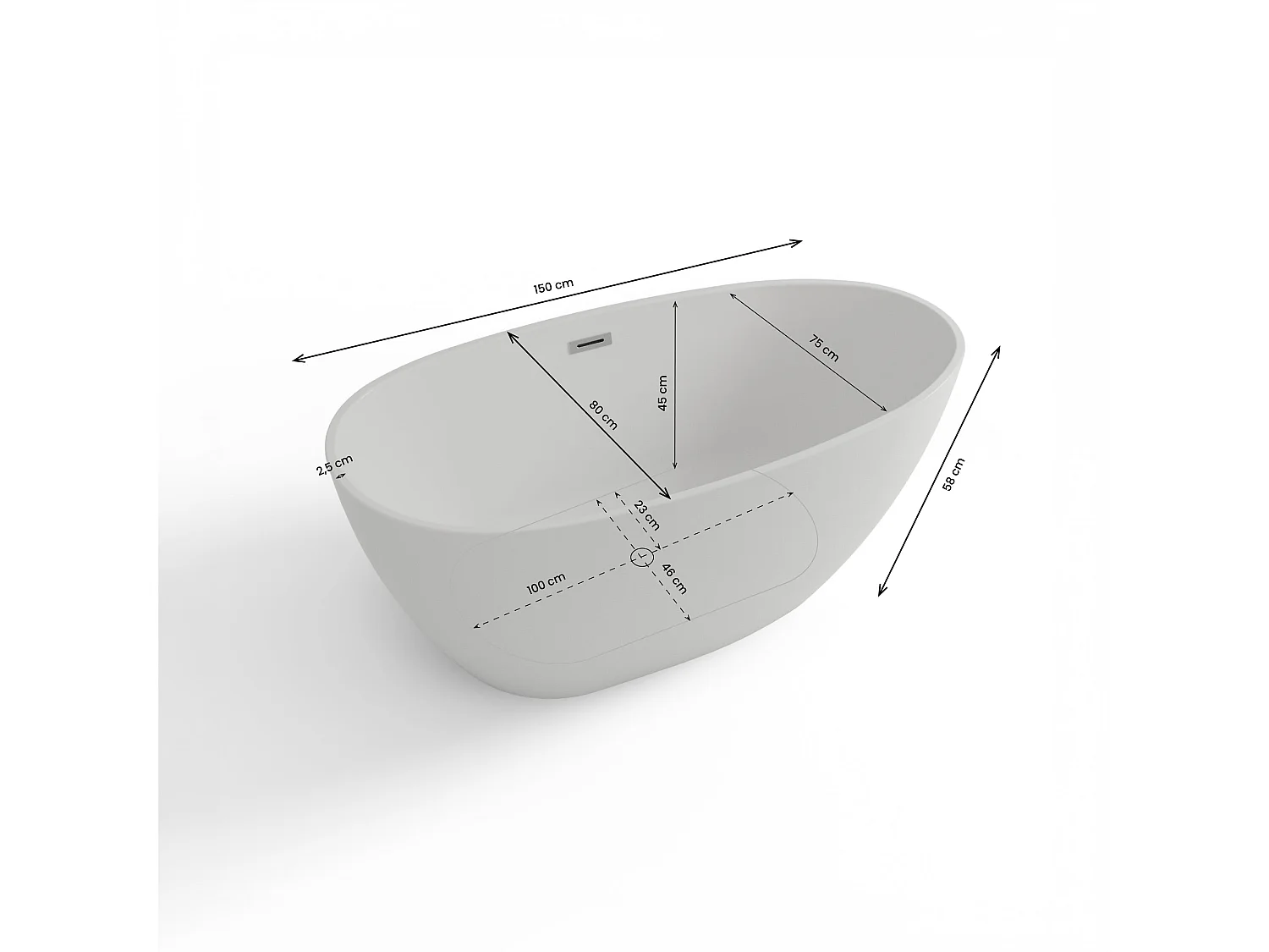 Baignoire Ilot Kelly 150 blanche 150 x80 x58 cm, by SPALINA