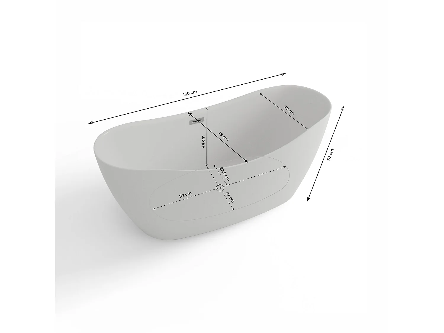 Baignoire Ilot Exquise 160 blanche 160 x73 x67 cm, by SPALINA