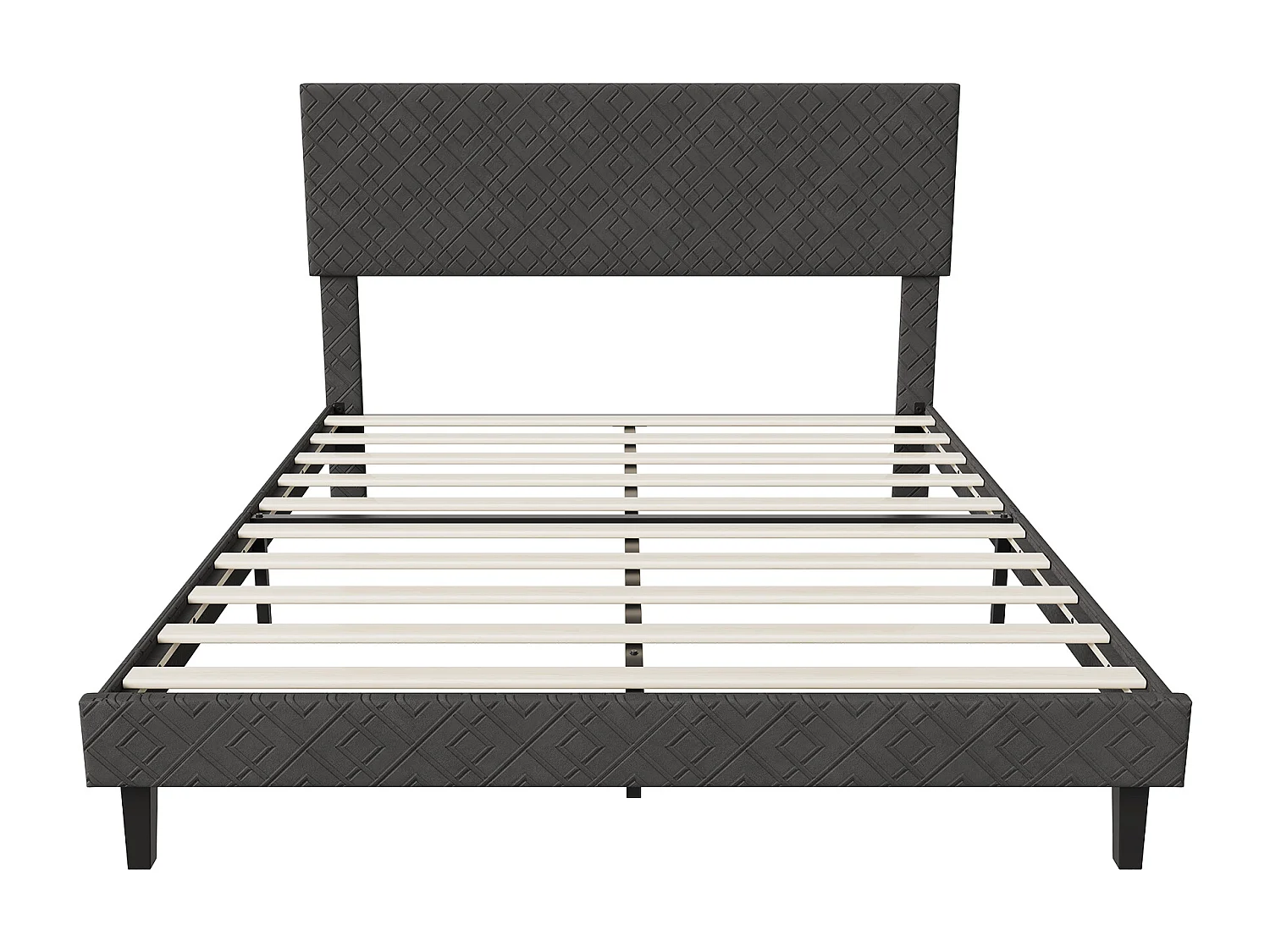 Lit double 140 x 200 cm avec sommier à lattes - tête de lit réglable en hauteur - robuste et durable - lin - gris